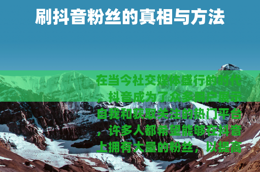 刷抖音粉丝的真相与方法