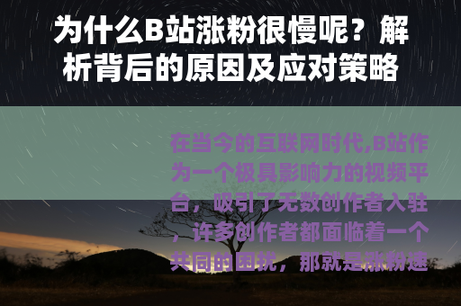 为什么B站涨粉很慢呢？解析背后的原因及应对策略