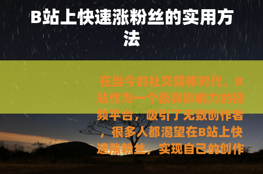 B站上快速涨粉丝的实用方法