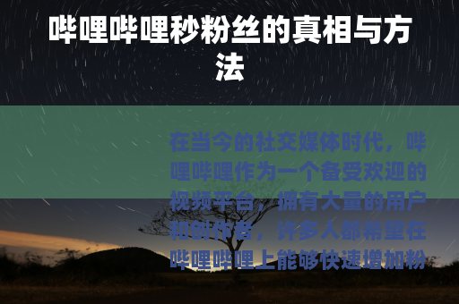 哔哩哔哩秒粉丝的真相与方法