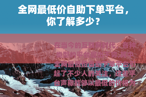 全网最低价自助下单平台，你了解多少？
