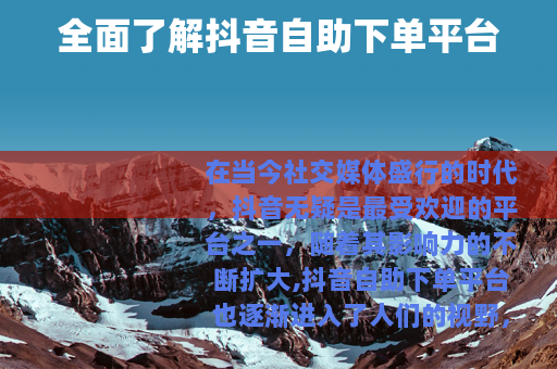 全面了解抖音自助下单平台