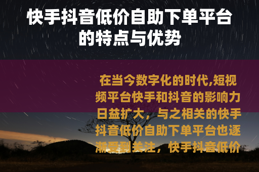 快手抖音低价自助下单平台的特点与优势
