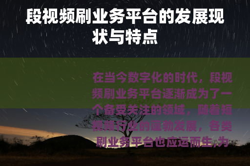 段视频刷业务平台的发展现状与特点