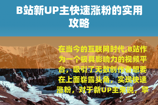 B站新UP主快速涨粉的实用攻略