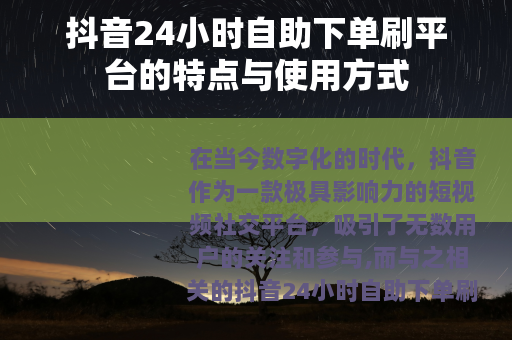 抖音24小时自助下单刷平台的特点与使用方式