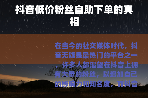抖音低价粉丝自助下单的真相