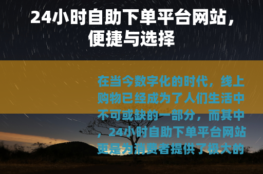 24小时自助下单平台网站，便捷与选择