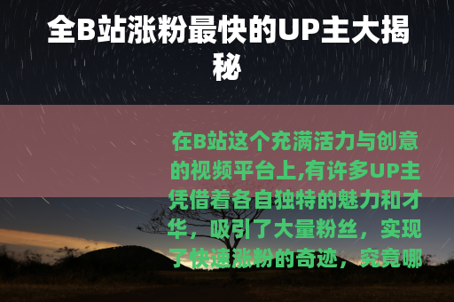 全B站涨粉最快的UP主大揭秘