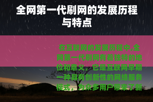 全网第一代刷网的发展历程与特点