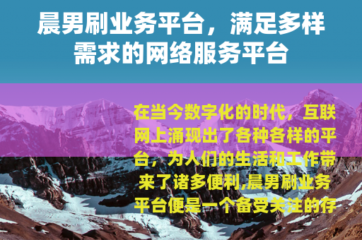 晨男刷业务平台，满足多样需求的网络服务平台