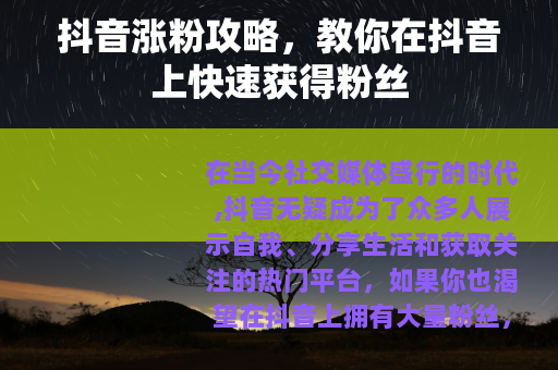抖音涨粉攻略，教你在抖音上快速获得粉丝