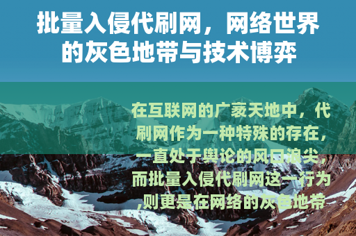 批量入侵代刷网，网络世界的灰色地带与技术博弈