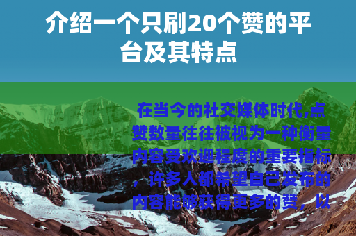介绍一个只刷20个赞的平台及其特点