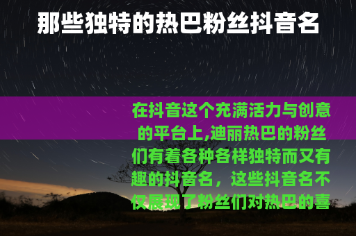 那些独特的热巴粉丝抖音名