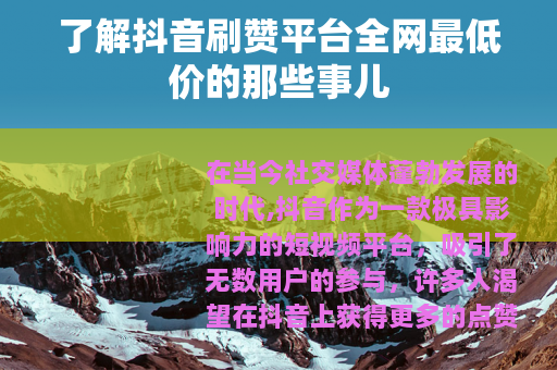 了解抖音刷赞平台全网最低价的那些事儿