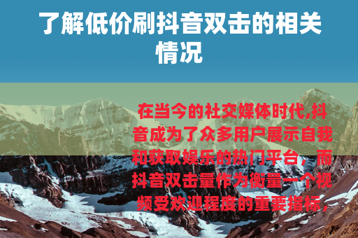 了解低价刷抖音双击的相关情况
