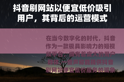 抖音刷网站以便宜低价吸引用户，其背后的运营模式