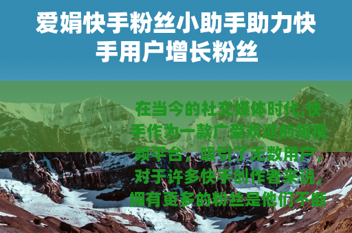 爱娟快手粉丝小助手助力快手用户增长粉丝
