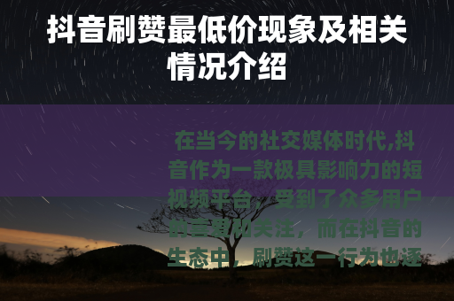 抖音刷赞最低价现象及相关情况介绍