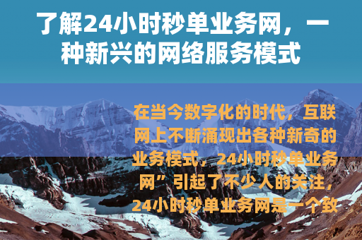 了解24小时秒单业务网，一种新兴的网络服务模式