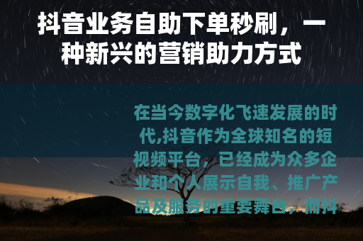 抖音业务自助下单秒刷，一种新兴的营销助力方式