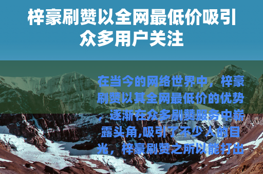 梓豪刷赞以全网最低价吸引众多用户关注