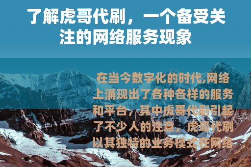 了解虎哥代刷，一个备受关注的网络服务现象