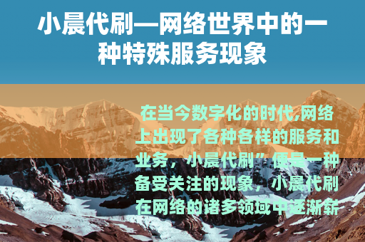 小晨代刷—网络世界中的一种特殊服务现象