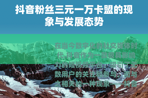 抖音粉丝三元一万卡盟的现象与发展态势