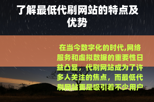 了解最低代刷网站的特点及优势