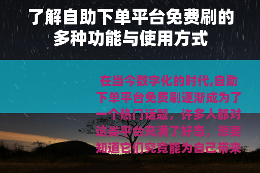 了解自助下单平台免费刷的多种功能与使用方式