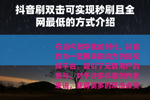 抖音刷双击可实现秒刷且全网最低的方式介绍