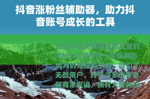 抖音涨粉丝辅助器，助力抖音账号成长的工具