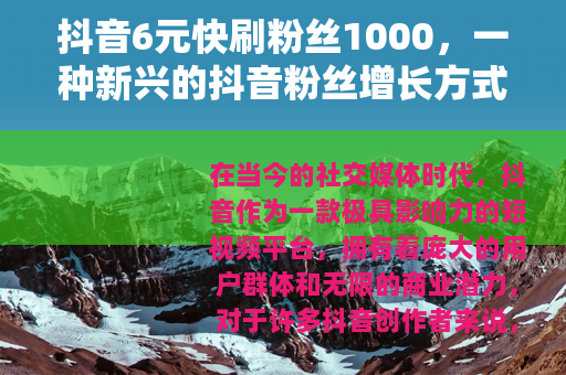 抖音6元快刷粉丝1000，一种新兴的抖音粉丝增长方式