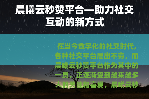 晨曦云秒赞平台—助力社交互动的新方式