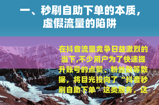 一、秒刷自助下单的本质，虚假流量的陷阱