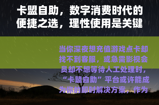 卡盟自助，数字消费时代的便捷之选，理性使用是关键