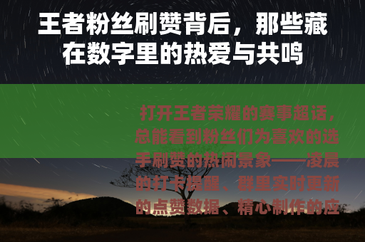 王者粉丝刷赞背后，那些藏在数字里的热爱与共鸣
