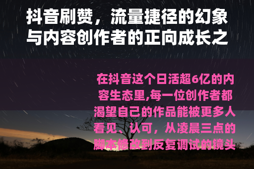 抖音刷赞，流量捷径的幻象与内容创作者的正向成长之路