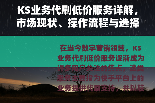 KS业务代刷低价服务详解，市场现状、操作流程与选择策略