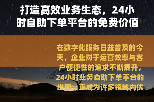 打造高效业务生态，24小时自助下单平台的免费价值分析