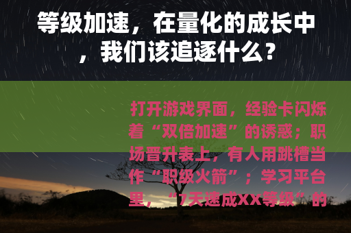 等级加速，在量化的成长中，我们该追逐什么？