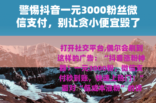 警惕抖音一元3000粉丝微信支付，别让贪小便宜毁了你的账号