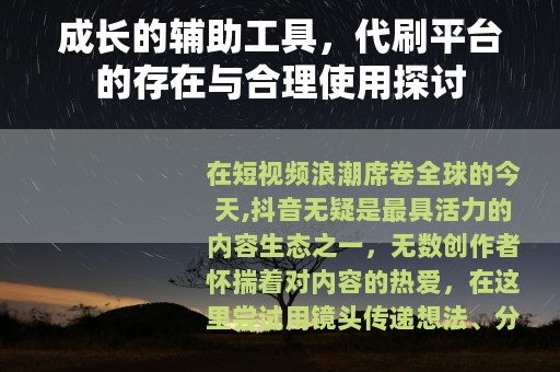 成长的辅助工具，代刷平台的存在与合理使用探讨