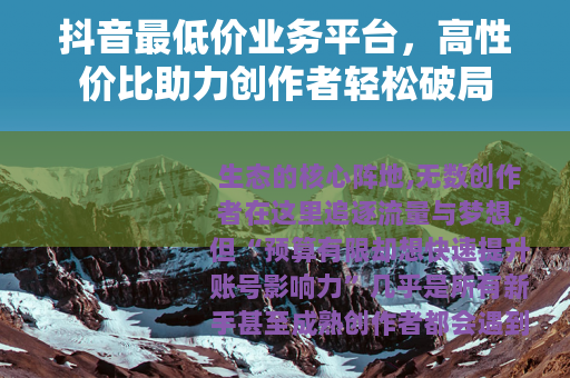 抖音最低价业务平台，高性价比助力创作者轻松破局