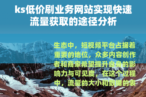ks低价刷业务网站实现快速流量获取的途径分析