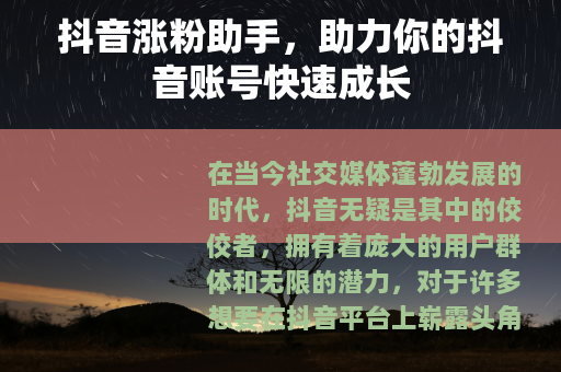 抖音涨粉助手，助力你的抖音账号快速成长